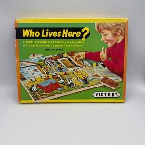Victory Who Lives Here Vintage 1977 Plywood Play Tray Farm Puzzle England
